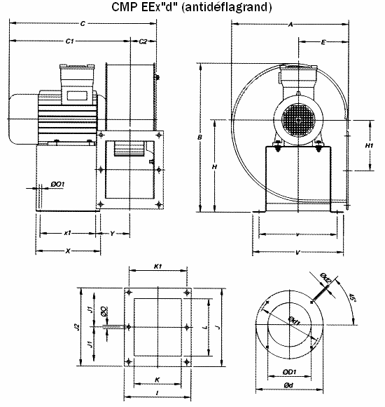 Dimensions ventilateur CMP anti-dflagrant